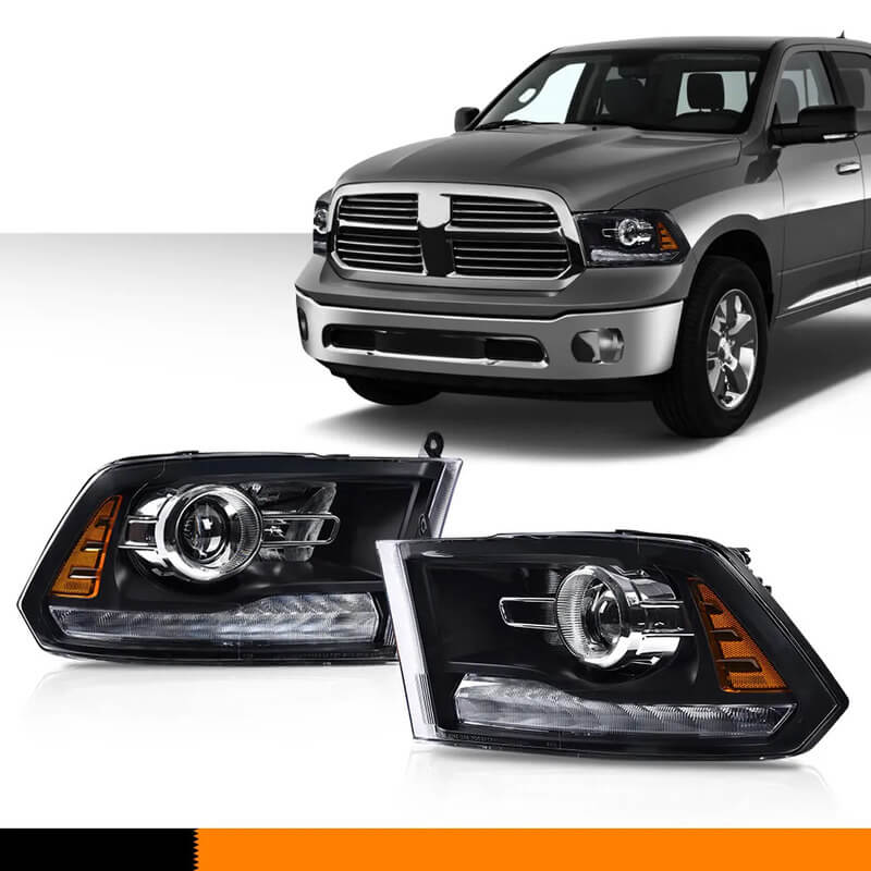 For 2013-2018 Ram Projector Headlights Ram 1500 2500 3500 Headlights - Black