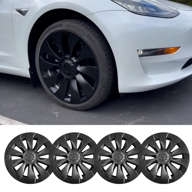 Uberturbine Style Tesla Model 3 19 Inch Wheel Covers Matte Black Wheel Caps