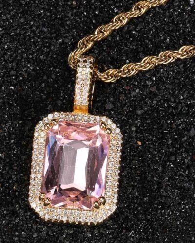 Hip-hop Square Gemstone Pendant Necklace for Men Women Bulk (5)-2