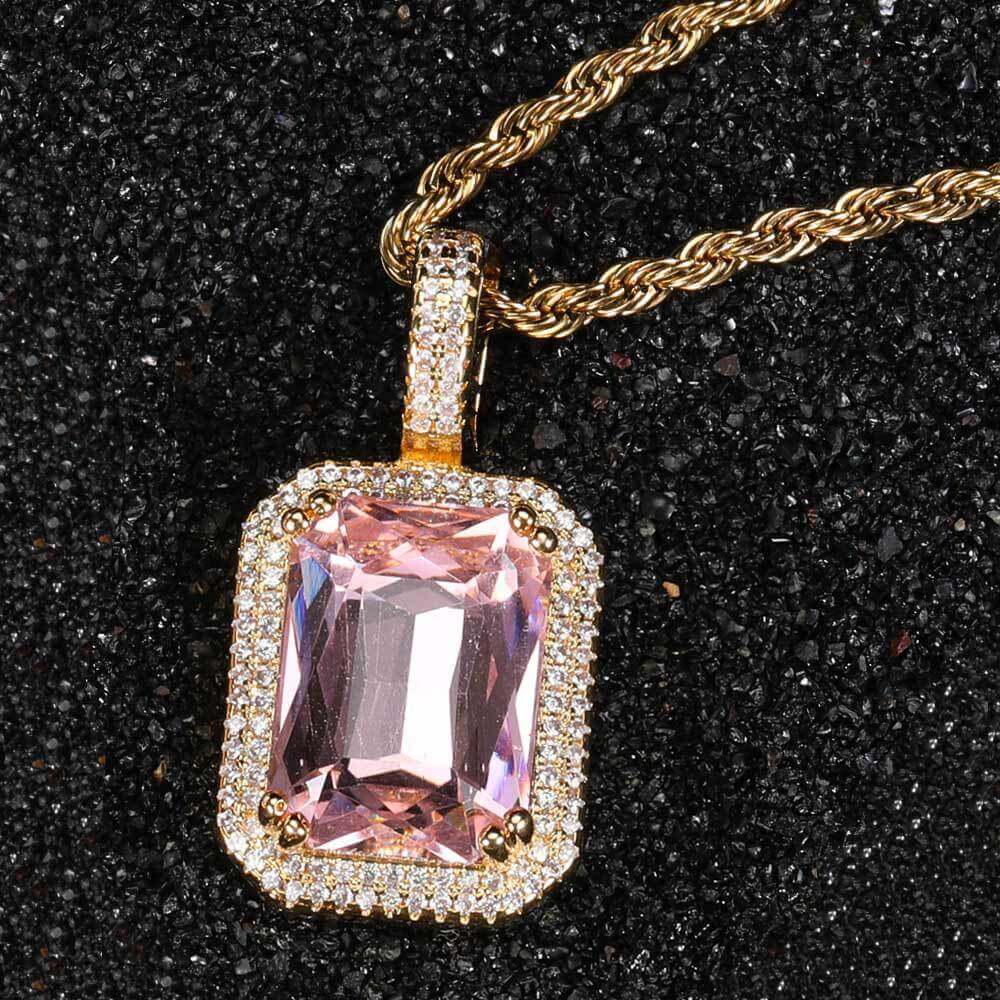 Hip-hop Square Gemstone Pendant Necklace for Men Women Bulk (5)-2