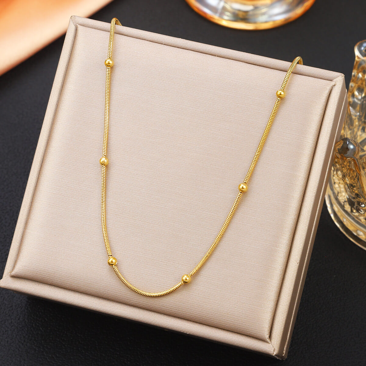 1.2mm Bead Stainless Steel Chain Bulk 18k Gold Plated