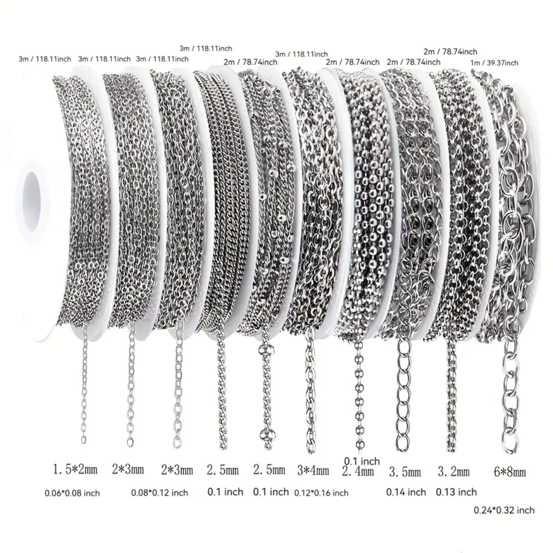 10 Roll 74ft Bulk Stainless Steel Chain for Jewelry Making DIY 4