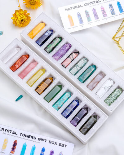 10pcs Crystal Tower Gift Set Crystals Point Meditation Home Decor (1)