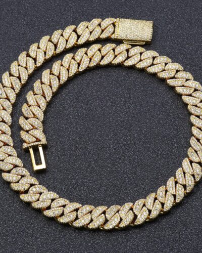 14mm Cuban Link Chain with Cubic Zirconia Wholesale-GOLD plated