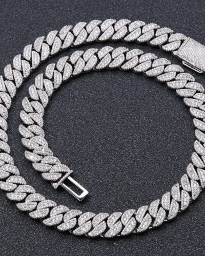 14mm Cuban Link Chain with Cubic Zirconia Wholesale-silvery
