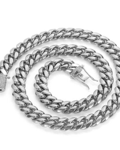 18K Gold Plated 10mm Cuban Link Chain Wholesale-silvery