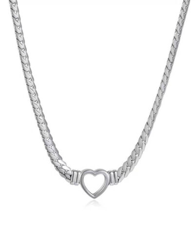 18K Gold Plated 304 Stainless Steel Flat Chain with Heart Wholesale -silvery
