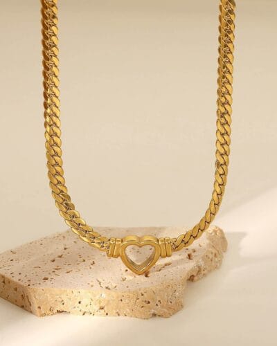 18K Gold Plated 304 Stainless Steel Flat Chain with Heart Wholesale 2