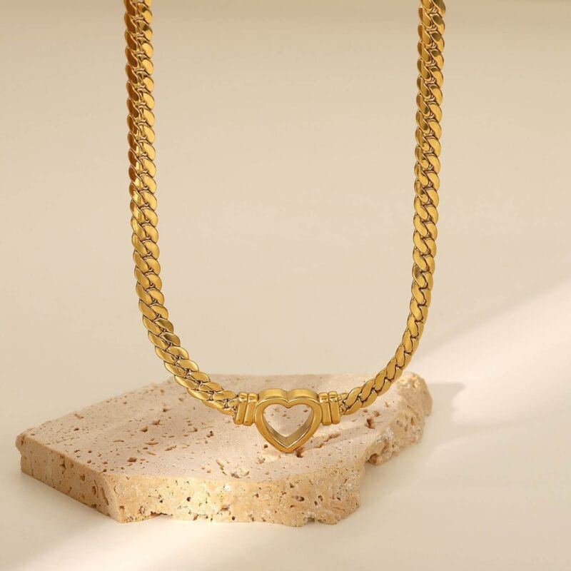18K Gold Plated 304 Stainless Steel Flat Chain with Heart Wholesale 2