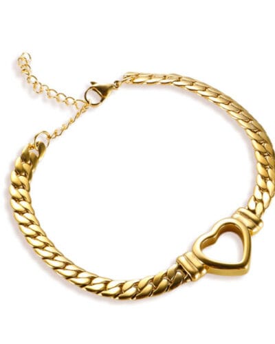 18K Gold Plated 304 Stainless Steel Flat Chain with Heart Wholesale-gold bracelet