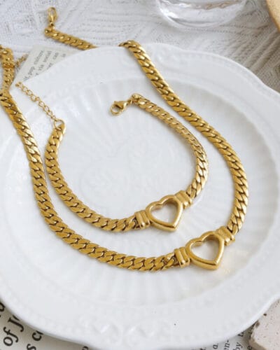 18K Gold Plated 304 Stainless Steel Flat Chain with Heart Wholesale 4