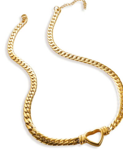 18K Gold Plated 304 Stainless Steel Flat Chain with Heart Wholesale-gold