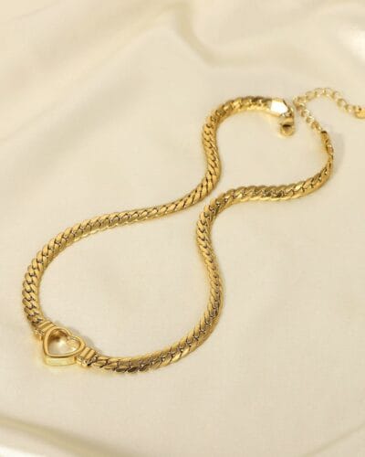 18K Gold Plated 304 Stainless Steel Flat Chain with Heart Wholesale 7