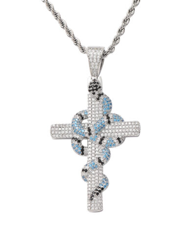 18K Gold Plated Cross with Snake Necklace Zircon Diamond (3)