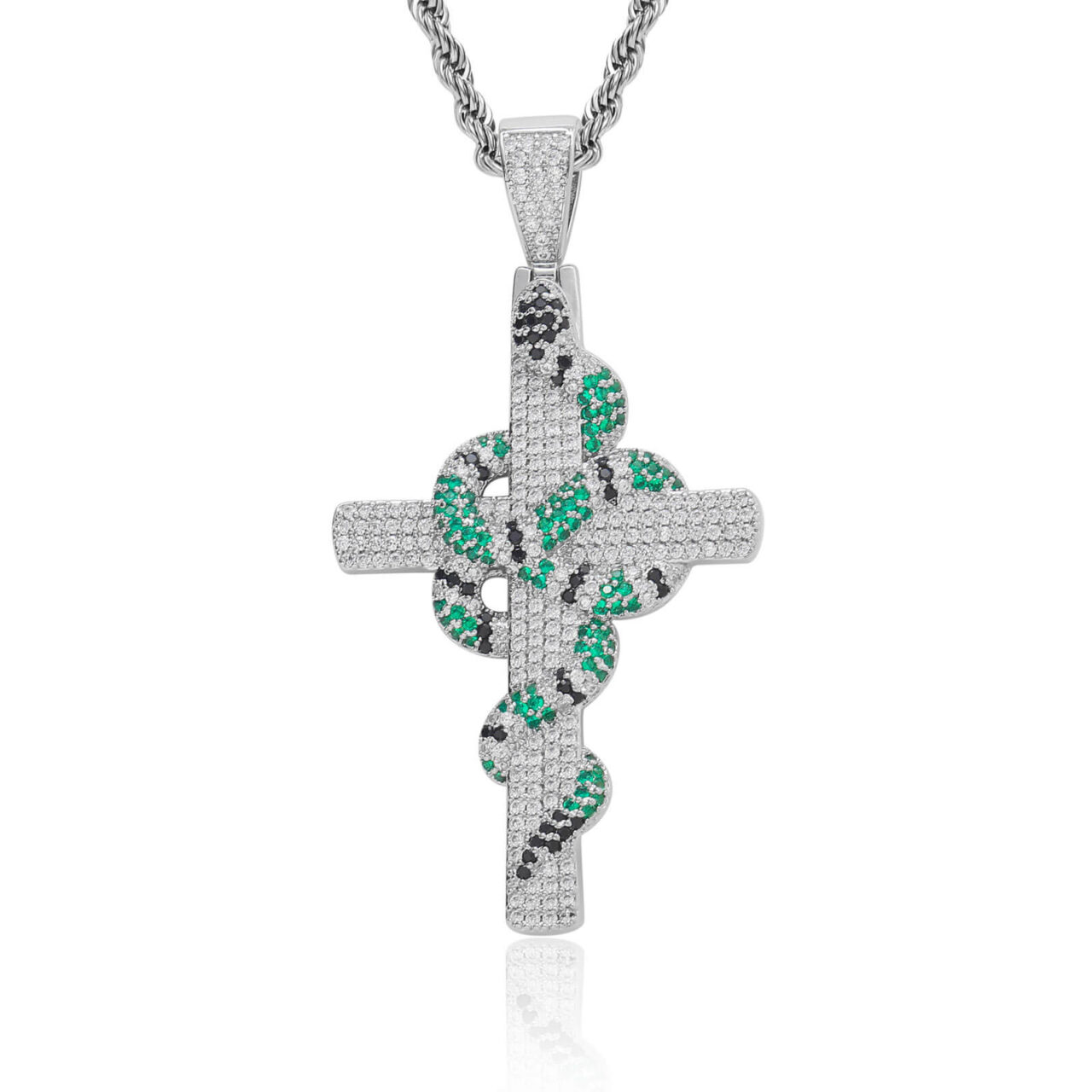 Alternative view of 18K Gold Plated Cross with Snake Necklace Zircon Diamond