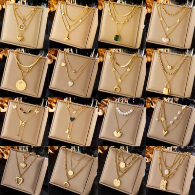 18K gold-plated 316L Stainless Steel Gold Necklace Chains Multi-layered Wholesale (1)