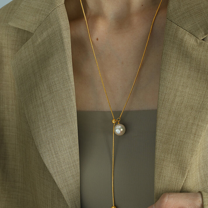 18k Plated Stainless Steel Metal Chain with Pearl (2)