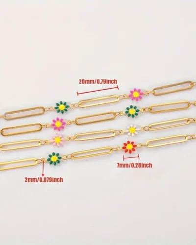 1M 18k Gold Plated Stainless Steel Chain with Daisy Flower Bead for DIY 1 1