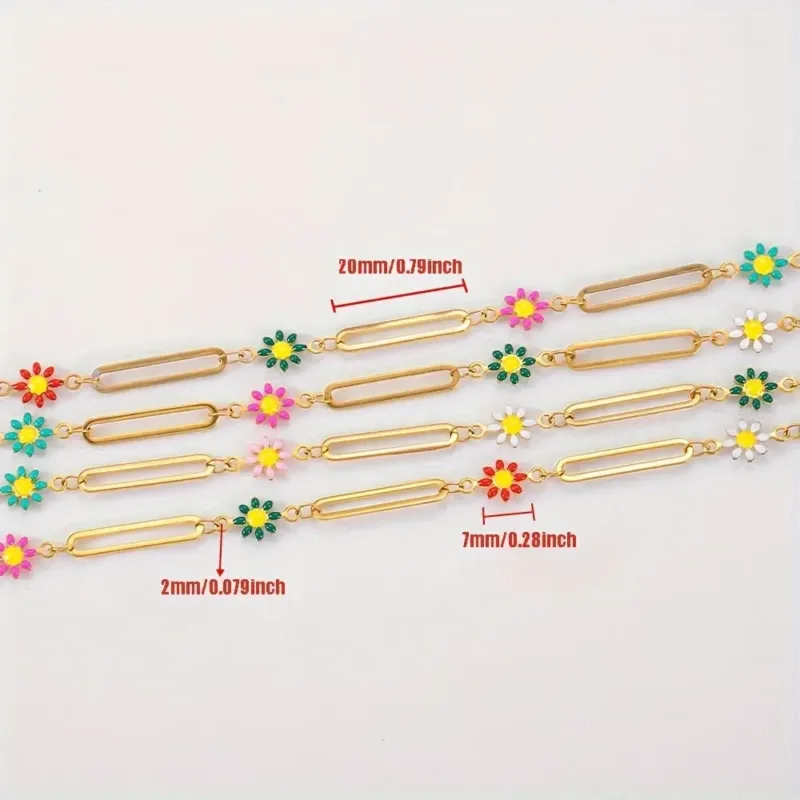 1M 18k Gold Plated Stainless Steel Chain with Daisy Flower Bead for DIY 1 1
