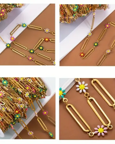 Vue alternative de 1M 18k Gold Plated Stainless Steel Chain with Daisy Flower Bead for DIY 