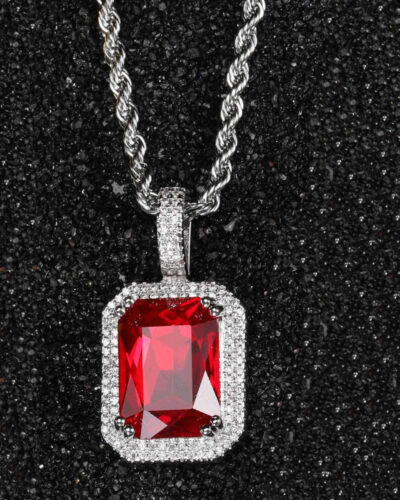 Hip-hop Square Gemstone Pendant Necklace for Men Women Bulk (5)-1