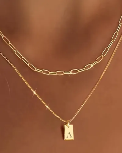 2 Layer A-Z Initial Necklace Stainless Steel Wholesale (2)