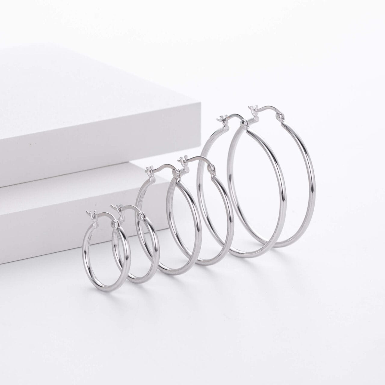 Alternative view of 20MM-40MM Platinum Plating 925 Sterling Silver Round Earrings Wholesale