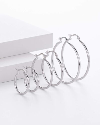 Alternative view of 20MM-40MM Platinum Plating 925 Sterling Silver Round Earrings Wholesale