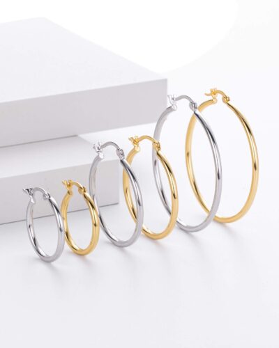 20MM-40MM Platinum Plating 925 Sterling Silver Round Earrings Wholesale (5)