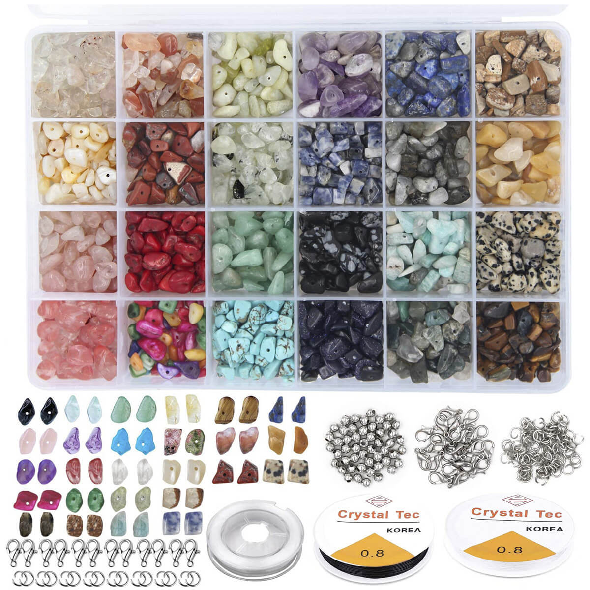 24 Color Gemstone Chip Beads Kit Crystal Jewellery Making Drilled Beads - Görüntü 8