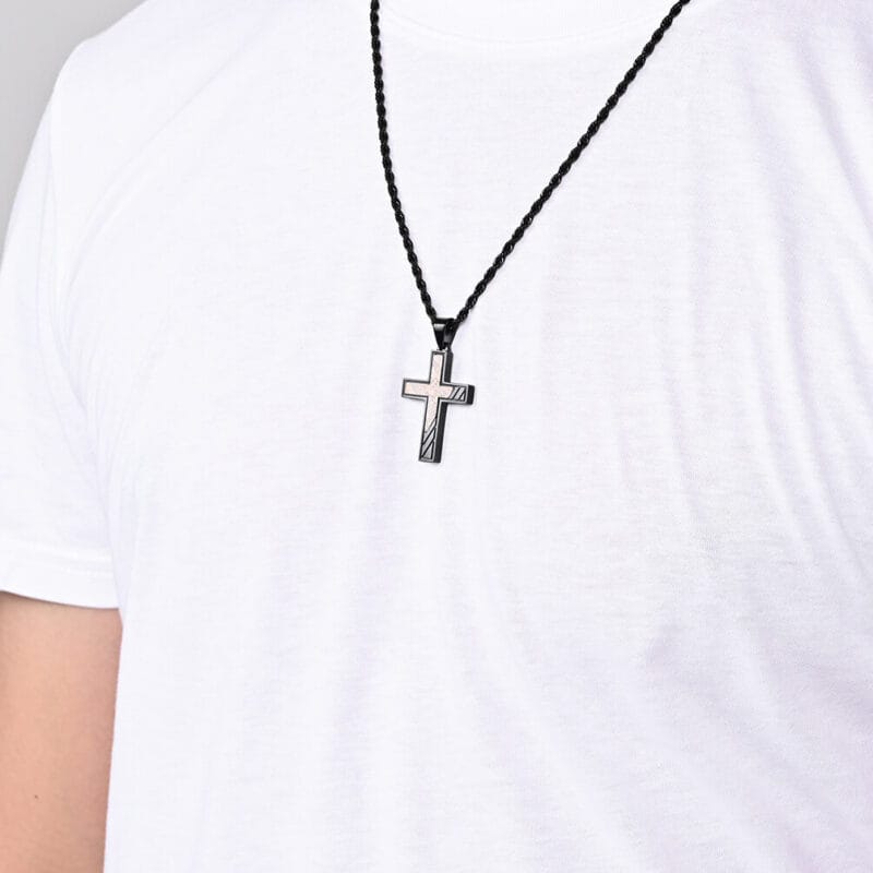 24 inch Stainless Steel Black Cross Necklace Pendant for Men 5