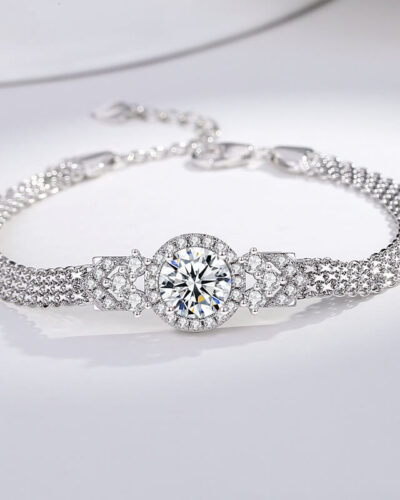 2CT Round Shaped Moissanite Sterling Silver Bracelet