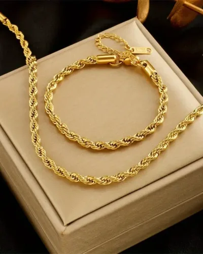 2pcs Rope Stainless Steel Chain Set Wholesale Twisted Chain (7)