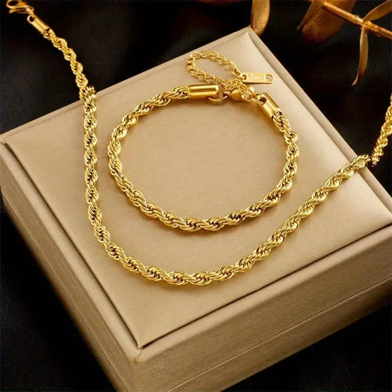 2pcs Rope Stainless Steel Chain Set Wholesale Twisted Chain (7)