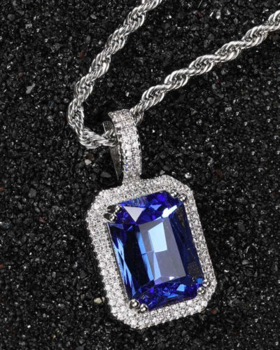 Hip-hop Square Gemstone Pendant Necklace for Men Women Bulk (5)-3