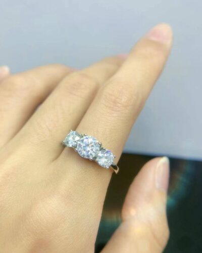 Alternative view of 3 Stone Moissanite Ring with 925 Sterling Silver