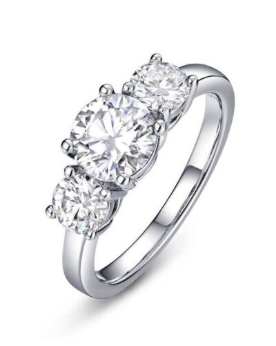 3 Stone Moissanite Ring with 925 Sterling Silver