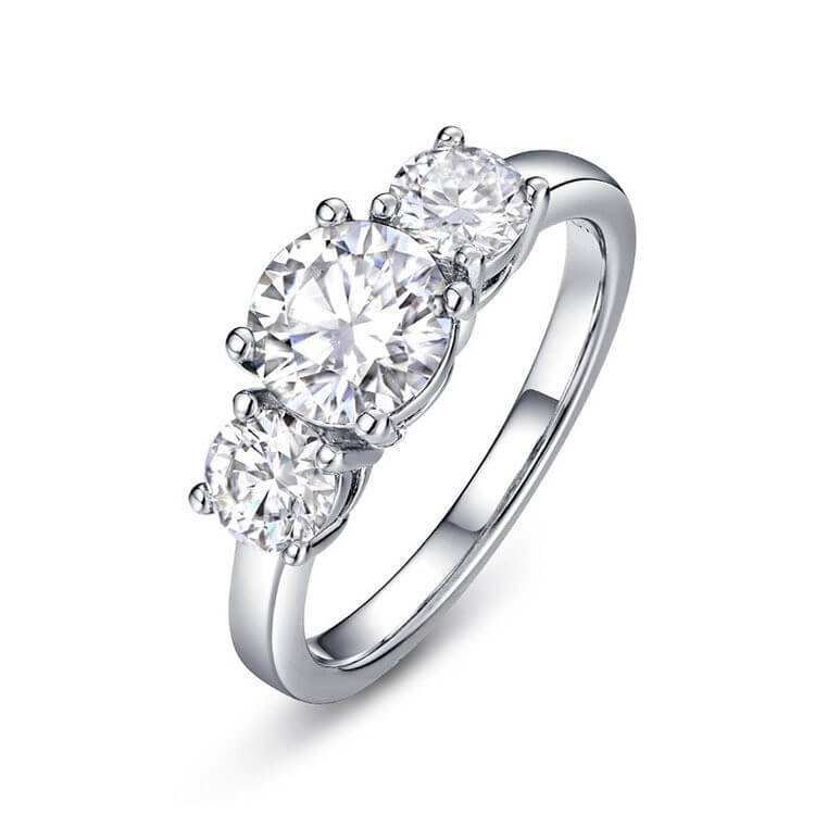 3 Stone Moissanite Ring with 925 Sterling Silver