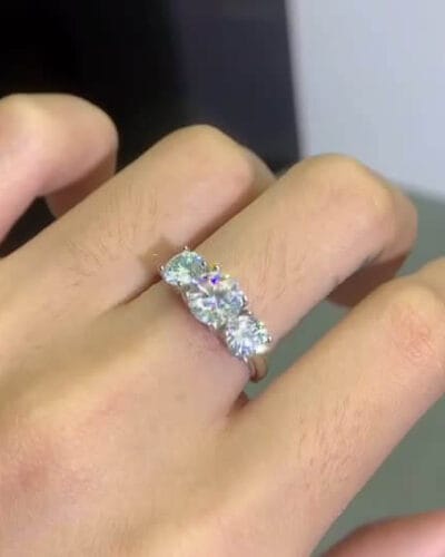 3 Stone Moissanite Ring with 925 Sterling Silver 3