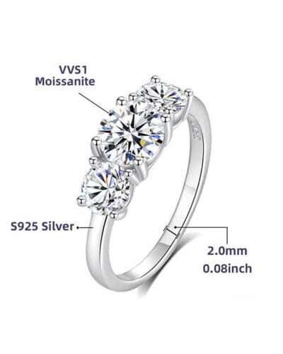 3 Stone Moissanite Ring with 925 Sterling Silver 5