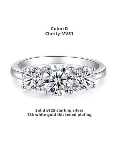 3 Stone Moissanite Ring with 925 Sterling Silver 6