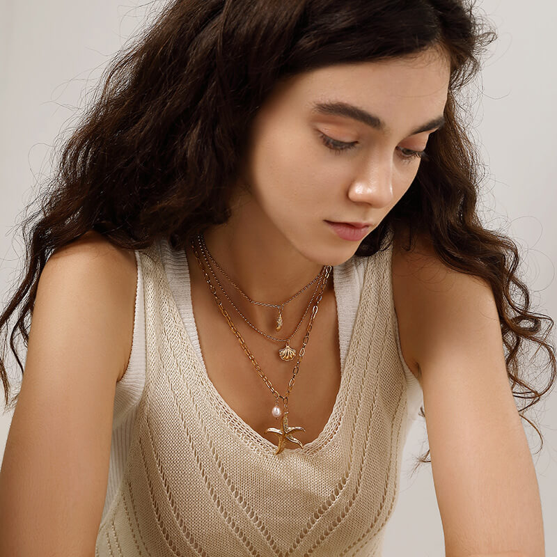 3-layer Vintage Plated Stainless Steel Chain for Women - Görüntü 6