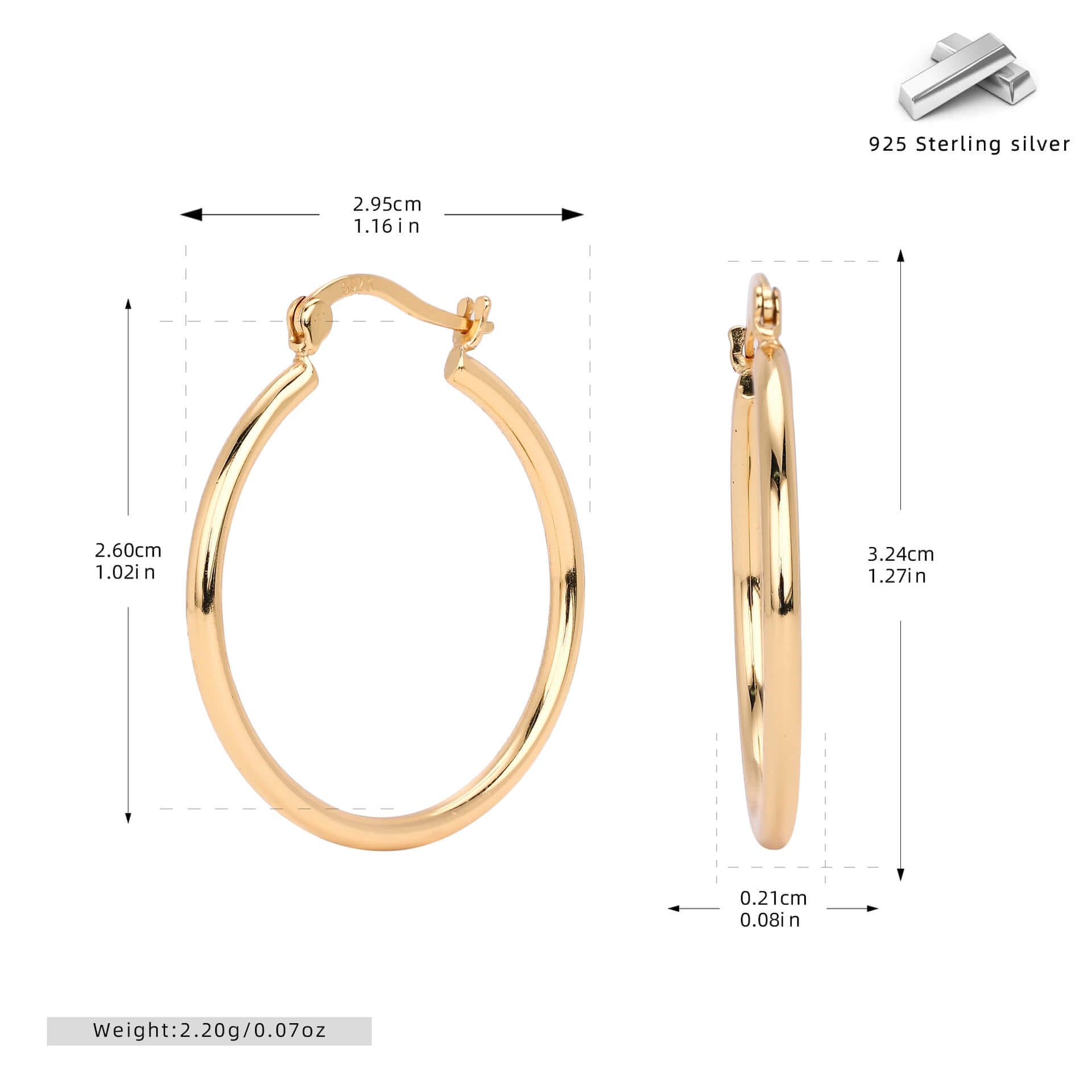 20MM-40MM Platinum Plating 925 Sterling Silver Round Earrings Wholesale-30mm gold