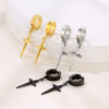316L Stainless Steel Cross Hoop Earrings Wholesale for Men (4)