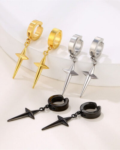 316L Stainless Steel Cross Hoop Earrings Wholesale for Men (4)