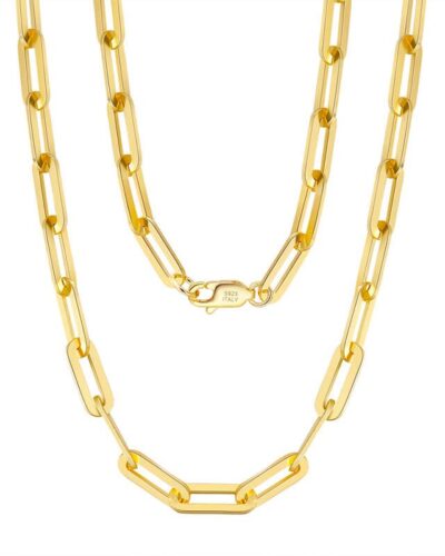 3MM 18k Gold Plated 925 Sterling Silver Paperclip Necklace Bulk-18K GOLD Plated