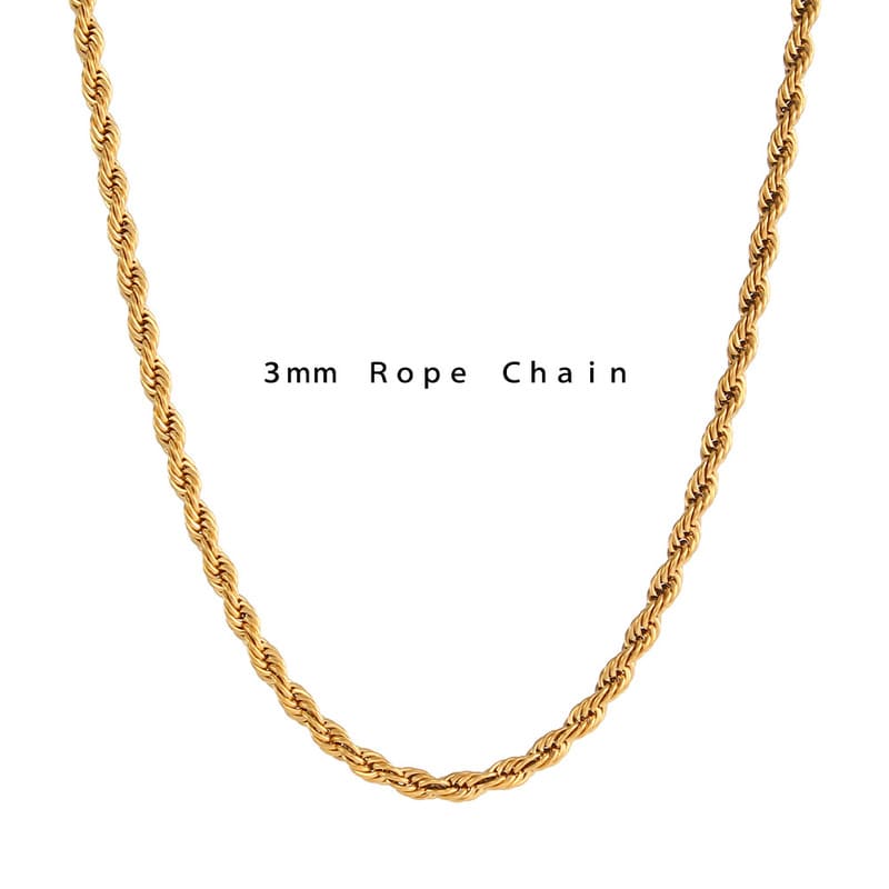 2-8MM18K Gold Plated Stainless Steel Rope Chains Wholesale - Image 3