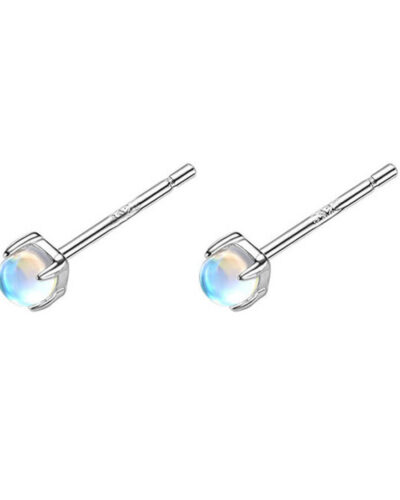 Alternatywny widok 3mm Rainbow Moonstone Stud Earrings Silver