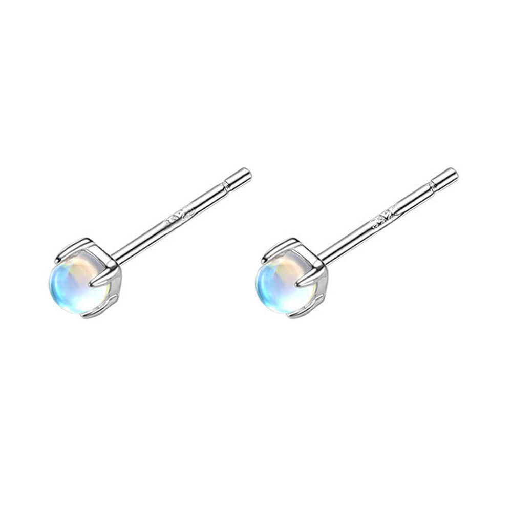 Alternative view of 3mm Rainbow Moonstone Stud Earrings Silver