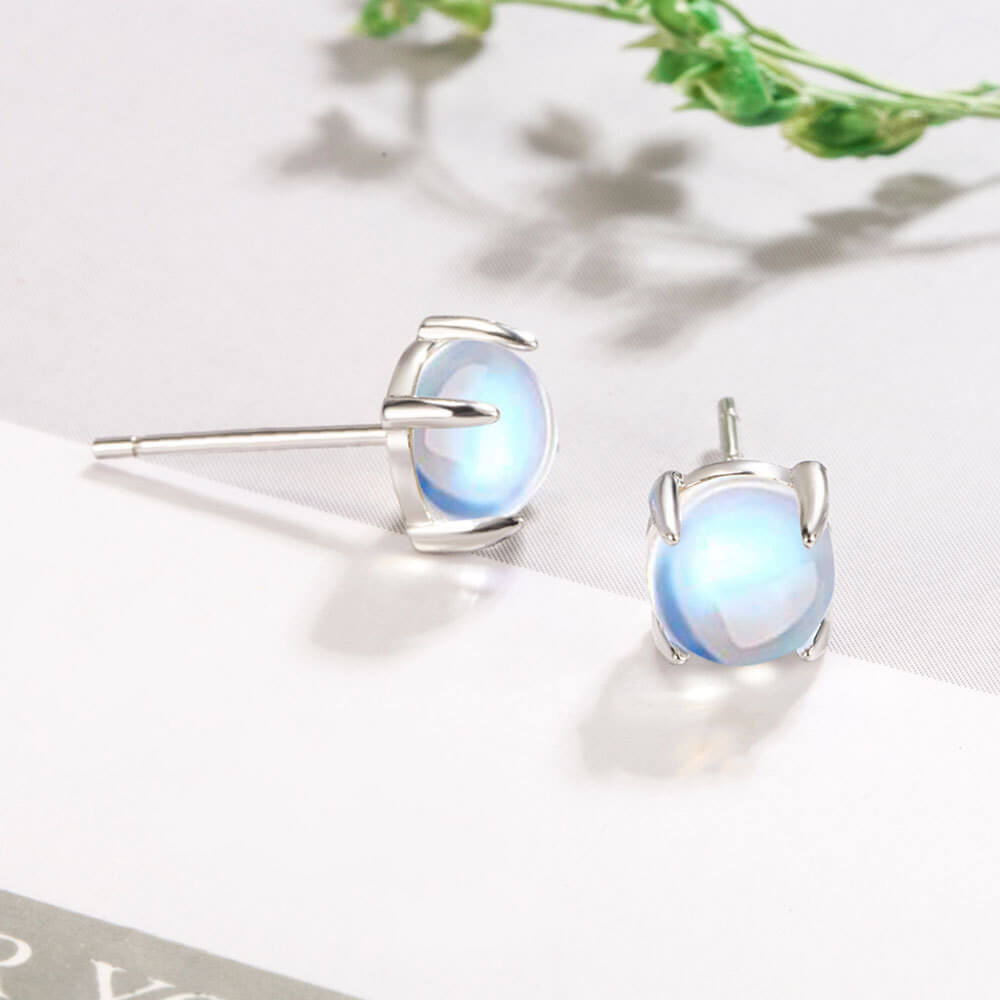 3mm Rainbow Moonstone Stud Earrings Silver - Görüntü 3